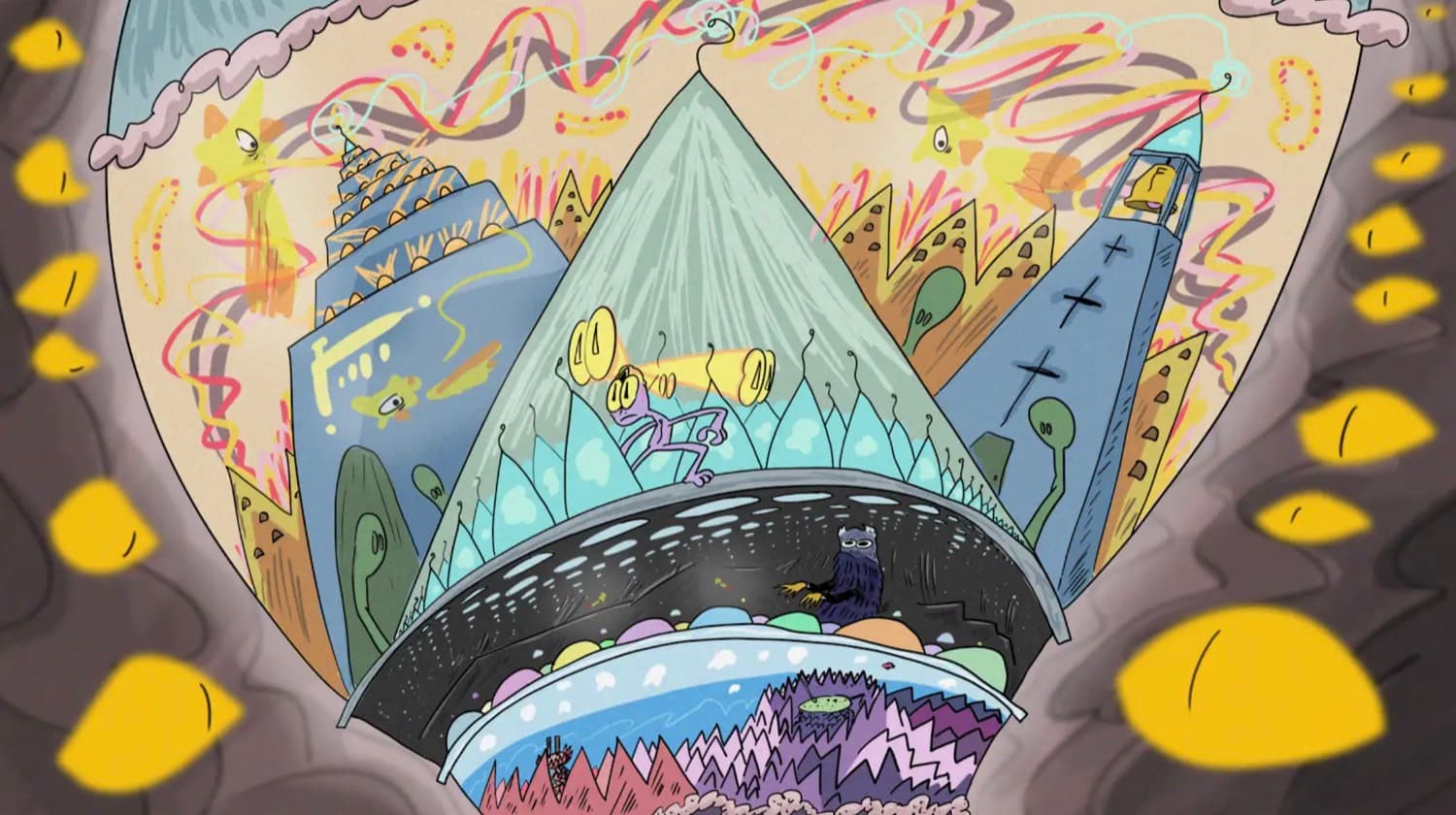A hand-drawn animation title card reading Field Notes from the Orphanage, framed by two character illustrations and a swirling spiral background