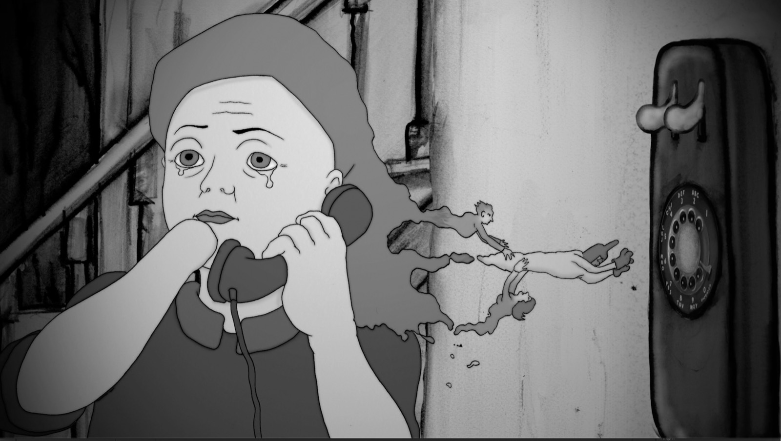 An animated still from The Orbit of Minor Satellites showing a domestic, quotidian scene